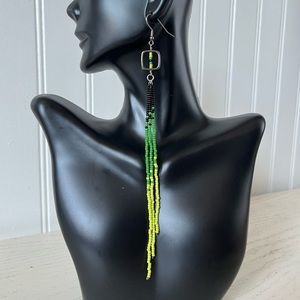 Black & green seed bead dangle earrings